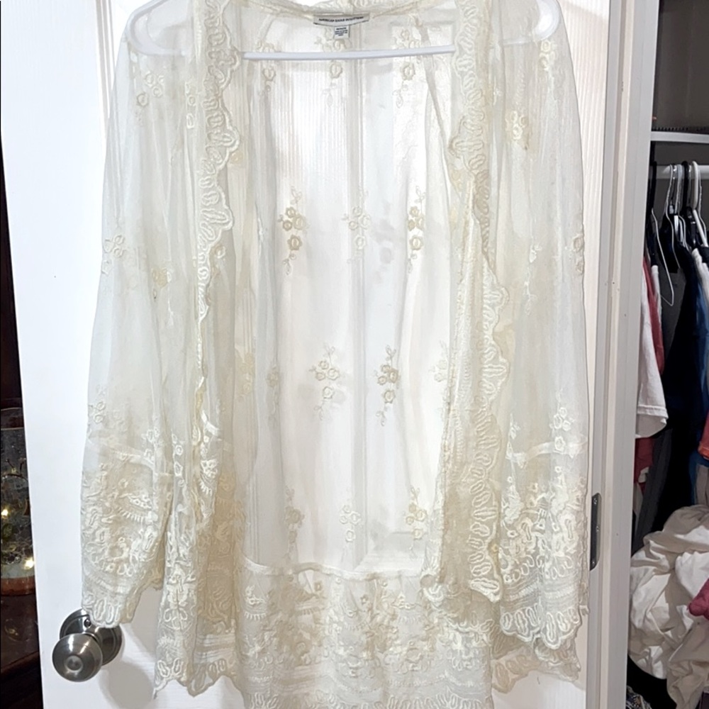 American Eagle White Lace Sheer Cardigan